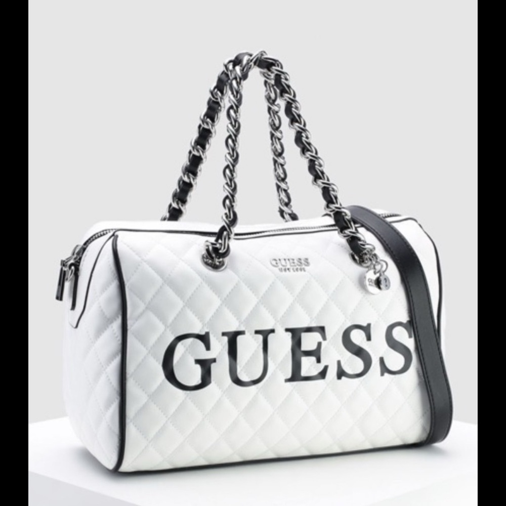 Guess Black and White Quilted Satchel with WALLET